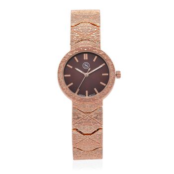 STRADA - Japanisches Uhrwerk, Burgunder Zifferblatt mit goldplattiertem Alloy Armband, 20 cm