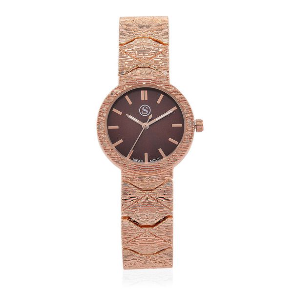 STRADA - Japanisches Uhrwerk, Burgunder Zifferblatt mit goldplattiertem Alloy Armband, 20 cm image number 0