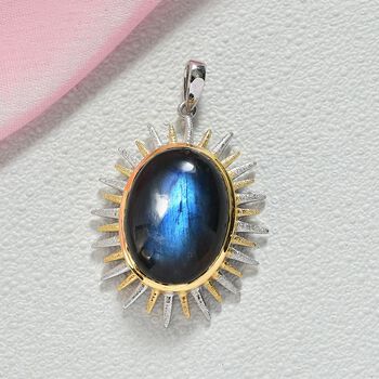 D'Joy AAA Labradorit Anh&auml;nger 925 Silber platiniert und vergoldet ca. 16.23 ct