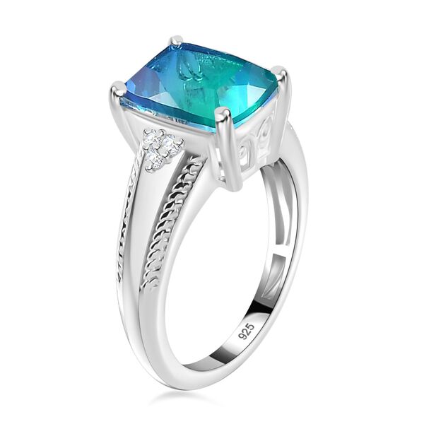 Indischen Ozean Quarz, Wei&szlig;er Zirkon Ring 925 Silber (Gr&ouml;&szlig;e 16.00) ca. 3,31 ct image number 4