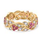 AA Afrikanischer Rubin (Fissure gefüllt), Weißer Zirkon Ring, 925 Silber vergoldet (Größe 19.00), ca. 1.36 ct