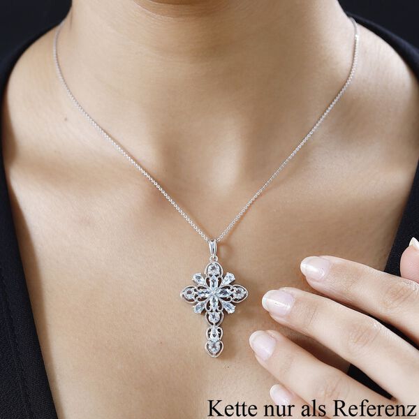 Himmelblauer Topas Kreuz Anhänger 925 Silber platiniert ca. 4.26 ct image number 3