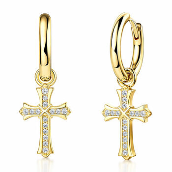 Zirkonia Kreuz-Ohrringe, Messing vergoldet
