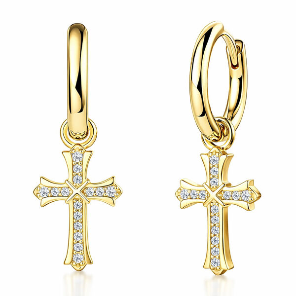 Zirkonia Kreuz-Ohrringe, Messing vergoldet