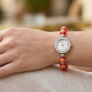 STRADA flexible rote Armbanduhr im Murano-Stil, Japanisches Uhrwerk