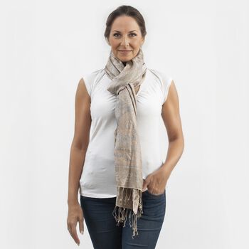 Premium Kollektion - gewebter Schal, 100% Natur Seide, Jamawar Design, 68x190 cm, Creme