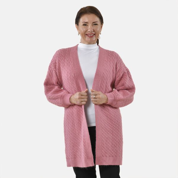 Gestrickter Cardigan mit Zopfmuster, 83x41x53cm, Rosa image number 5
