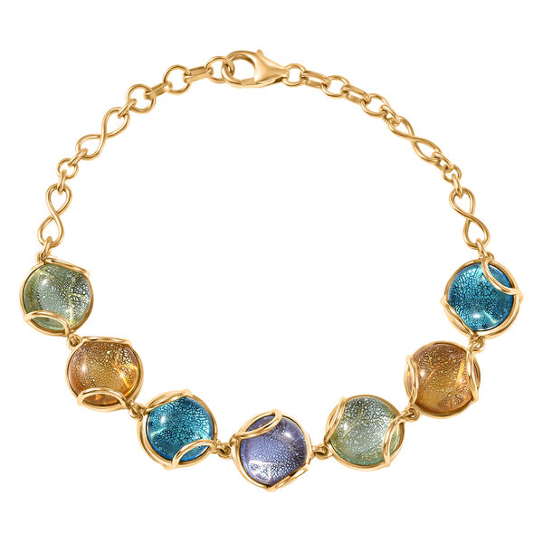 GP - Murano aus Italien, Kanchanaburi Blauer Saphir Armband ca. 19 cm 925 Silber 750 Gelbgold Vermeil