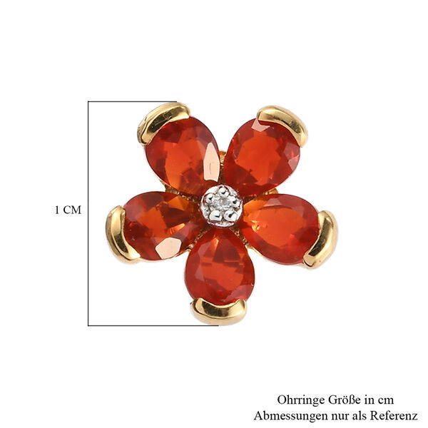 Mexikanischer Kirschfeuer-Opal und Zirkon Ohrringe 925 Silber vergoldet ca. 1,06 ct image number 5