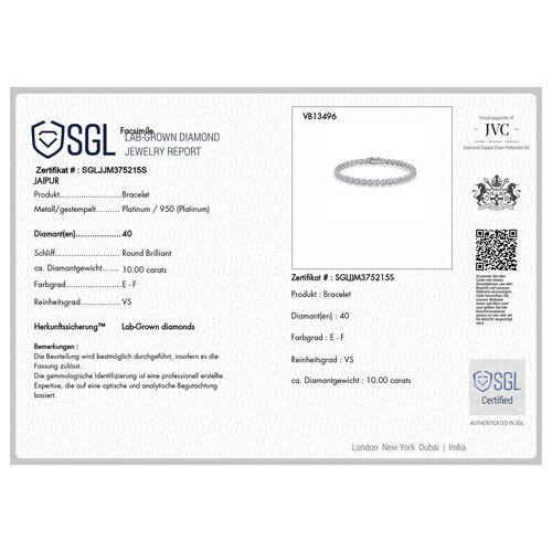 LUXURIANT DIAMOND - Lab Grown Diamant VS-EF SGL zertifiziert Armband ca. 19 cm 950 Platin ca. 10.00 ct image number 6