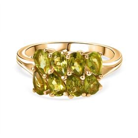 D'joy Natürlicher Peridot Ring 925 Silber 750 Gelb Vergoldet (Größe 21.00) ca. 1.86 ct