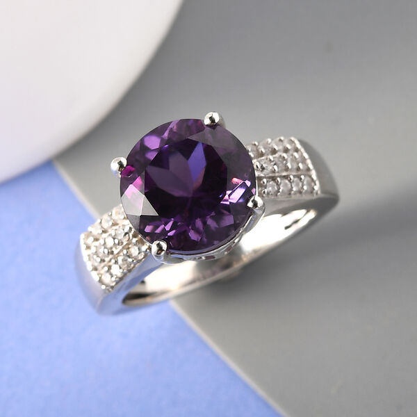Afrikanischer Amethyst und Zirkon Ring 925 Silber platiniert image number 2