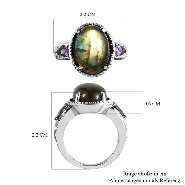 Labradorit und afrikanischer Amethyst-Ring, Edelstahl  ca. 6,39 ct image number 6