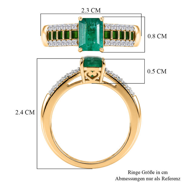 D'Joy AAA Kagem Sambischer Smaragd, Moissanit Ring 925 Silber 750 Gelbgold vermeil (Gr&ouml;&szlig;e 17.00) (10-15 Werktage Lieferzeit) ca. 1.15 ct image number 6