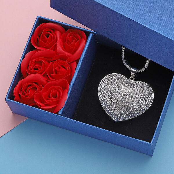 Wei&szlig;er Kristall-Herz-Anh&auml;nger mit 73+5 cm Kette - 8 ct. image number 2