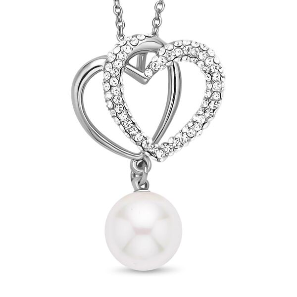 Wei&szlig;e Muschelkernperle und Kristall-Halskette in Silberton, 50 cm - 2,50 ct.