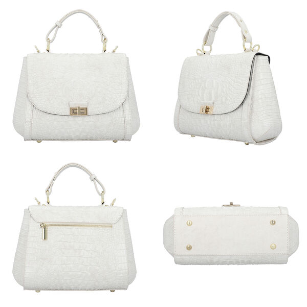 Luxus Crossbody Tasche mit Kroko-Pr&auml;gung aus echtem Leder, Wei&szlig; image number 4