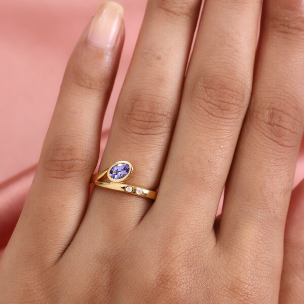 Tansanit und Zirkon Ring 925 Silber Gelbgold Vermeil image number 3