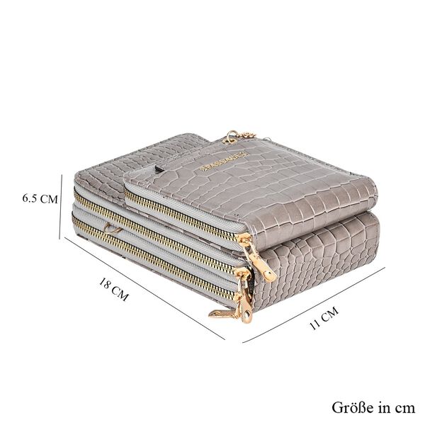 PASSAGE Crossbody Tasche aus PU-Lackleder mit Krokoprägung und RFID-Schutz, 18x7x11 cm, Taupe image number 7