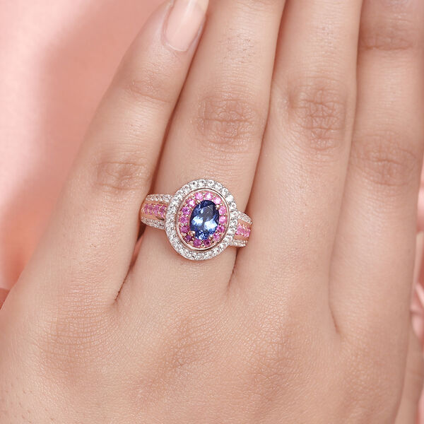 Tansanit, rosa Saphir und Zirkon Ring - 2,01 ct. image number 4