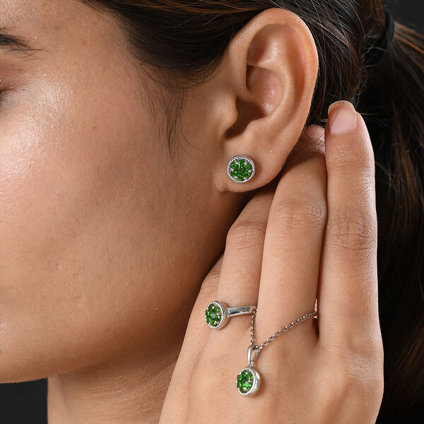 3er-Set Nat&uuml;rlicher Chromdiopsid Solit&auml;r Ring, Ohrstecker und Anh&auml;nger 925 Silber platiniert ca. 1,82 ct image number 2