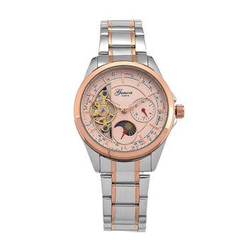 GENOA TIME V2 - Automatik-Armbanduhr, Mechanisches Uhrwerk, Edelstahlarmband, bicolor, Ros&eacute;farbenes Zifferblatt