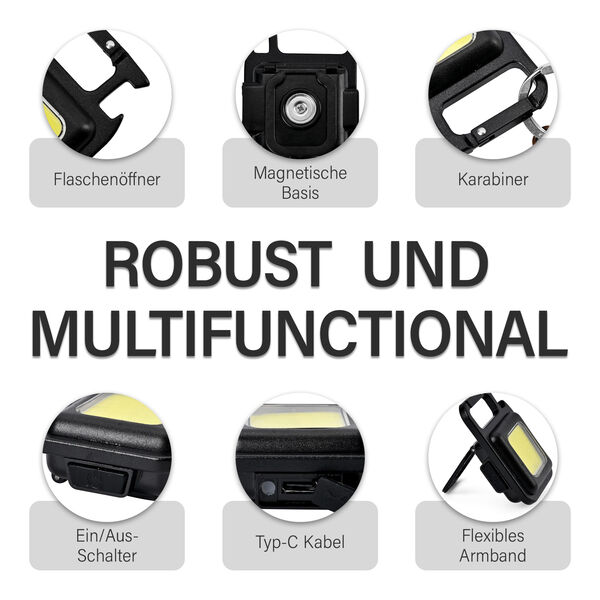 Wiederaufladbare Schlüsselanhänger-Taschenlampe mit Karabiner image number 9