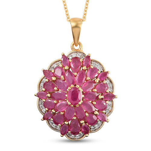 Afrikanischer Rubin und Zirkon floraler Anhänger mit Kette in Silber image number 0