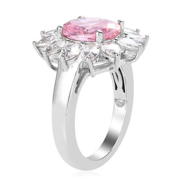 Rosa und Wei&szlig;er Zirkonia Ring Messing Ionenbeschichtetes Platin image number 5