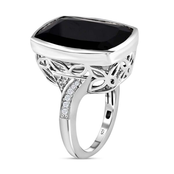 Schwarzer Spinell und wei&szlig;er Zirkon-Ring - 23,13 ct. image number 5