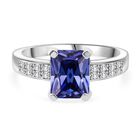 Lustro Stella Blauer Saphir-Farbener Zirkonia, Weißer Zirkonia Ring 925 Silber rhodiniert (Größe 17.00)