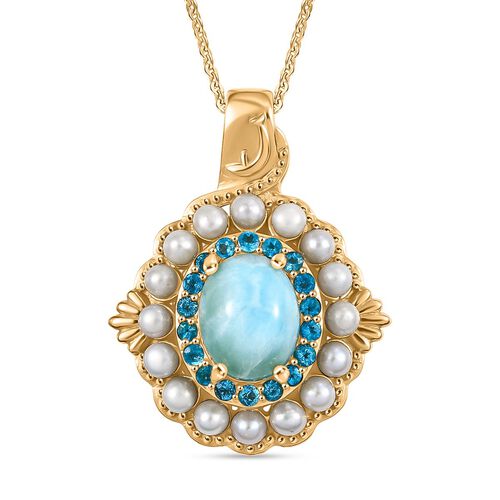 D'Joy Larimar, Süßwasser Perle Schmuckset ca. 50 cm 925 Silber 750 Gelbgold Vermeil image number 0