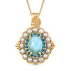 D'Joy Larimar, Süßwasser Perle Schmuckset ca. 50 cm 925 Silber 750 Gelbgold Vermeil