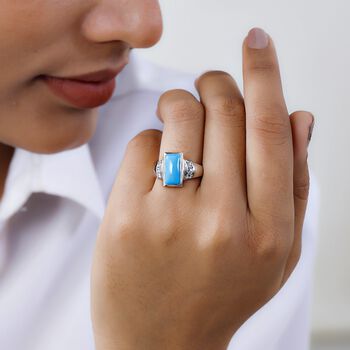 Amerikanischer, nat&uuml;rlicher Sleeping Beauty T&uuml;rkis, Wei&szlig;er Zirkon Ring, 925 Silber platiniert (Gr&ouml;&szlig;e 20.00) ca. 2.43 ct