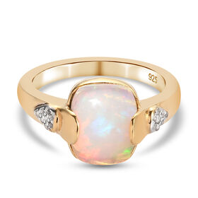 Natürlicher, äthiopischer Opal und Zirkon-Ring, 925 Silber Gelbgold Vermeil  ca. 1,94 ct