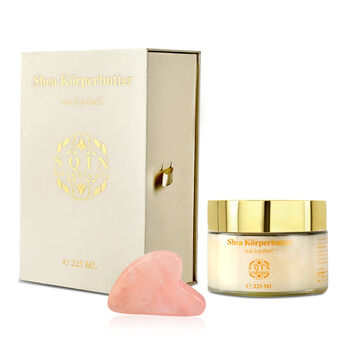 SQIN botanicals Shea K&ouml;rperbutter mit Jojoba&ouml;l inkl. Rosenquarz Gua Sha, 225ml