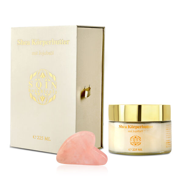 SQIN botanicals Shea K&ouml;rperbutter mit Jojoba&ouml;l inkl. Rosenquarz Gua Sha, 225ml