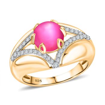 Maulbeere Mondstein, Wei&szlig;er Zirkon Ring 925 Silber 750 Gelbgold Vermeil (Gr&ouml;&szlig;e 16.00) ca. 2,76 ct