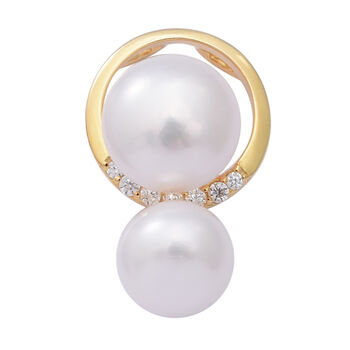 Wei&szlig;e S&uuml;&szlig;wasser Perle und Simulierter Diamant Anh&auml;nger 925 Silber vergoldet ca. 9,19 ct