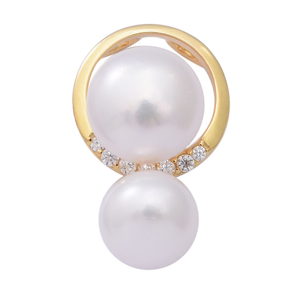 Wei&szlig;e S&uuml;&szlig;wasser Perle und Simulierter Diamant Anh&auml;nger 925 Silber vergoldet ca. 9,19 ct