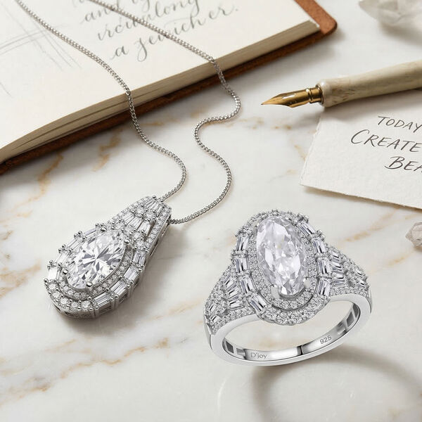 D'Joy Moissanit Ring und Anh&auml;nger mit 50cm Kette Oval image number 1