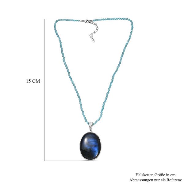 AAA Labradorit und Apatit Anhänger mit 45cm Kette - 110 ct. image number 7