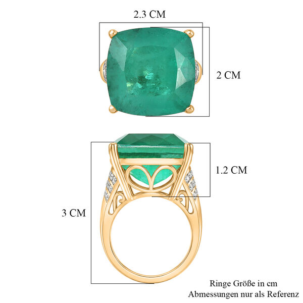 D'Joy - Hoch gefasster Cocktail Smaragd-Quarz Triplette, Wei&szlig;er Zirkon Ring 925 Silber 750 Gelbgold Vermeil (Gr&ouml;&szlig;e 19.00) ca. 24.64 ct image number 6