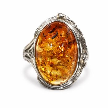 AA Nat&uuml;rlicher Baltischer Bernstein Ring (Gr&ouml;&szlig;e 17.00-20.00) 925 Silber