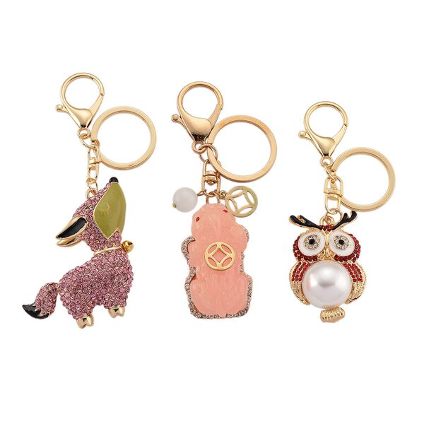 3er-Set Mehrfarbige Kristall-, Harz- und Emaille-Schl&uuml;sselanh&auml;nger