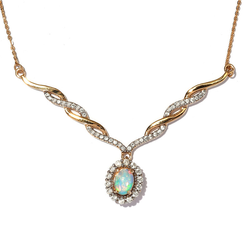 Natürliche, äthiopische Opal und Zirkon Halskette in Silber image number 0