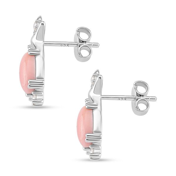 D'Joy Natürlicher Rosa Königsmuschel Perle, Moissanit Ohrringe 925 Silber rhodiniert image number 4