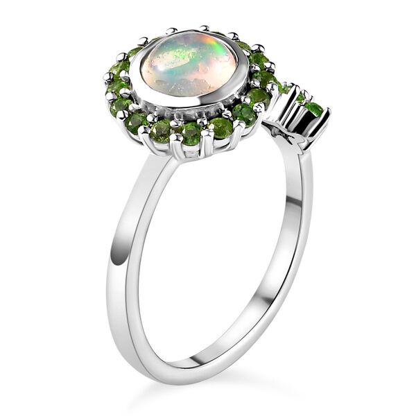 Nat&uuml;rlicher, &auml;thiopischer Welo Opal und nat&uuml;rlicher Chromdiopsid-Ring, 925 Silber platiniert  ca. 0,96 ct image number 5