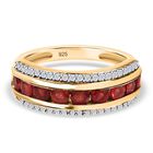 Mexikanischer Kirschfeuer-Opal, weißer Zirkon Ring, 925 Silber Gelbgold Vermeil (Größe 20.00) ca. 1.14 ct