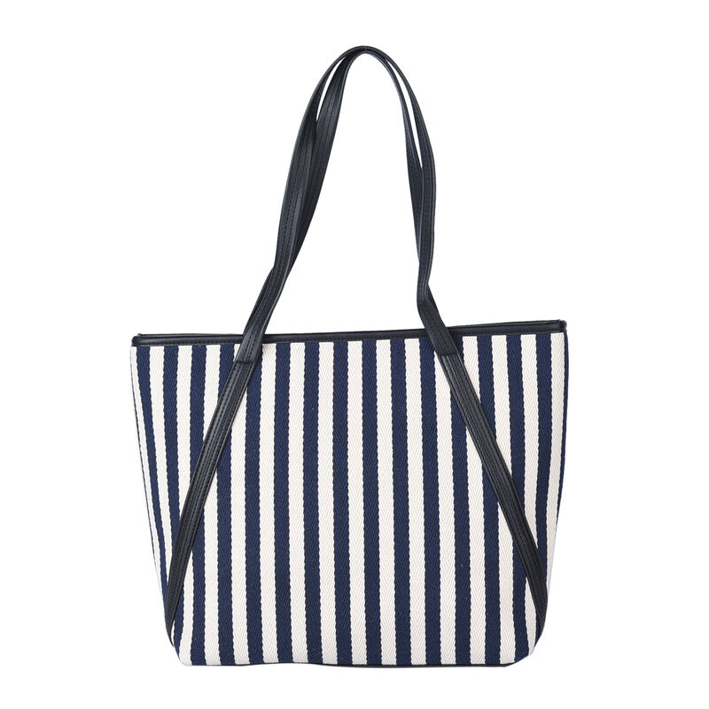 Klassische Handtasche mit Streifenmuster, Blau/beige image number 0